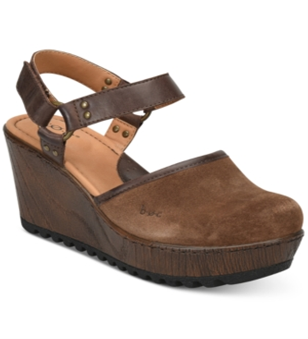 BOC Rina Leather Ankle Strap Wedge Heels Feminino Preto Tamanho 10 M