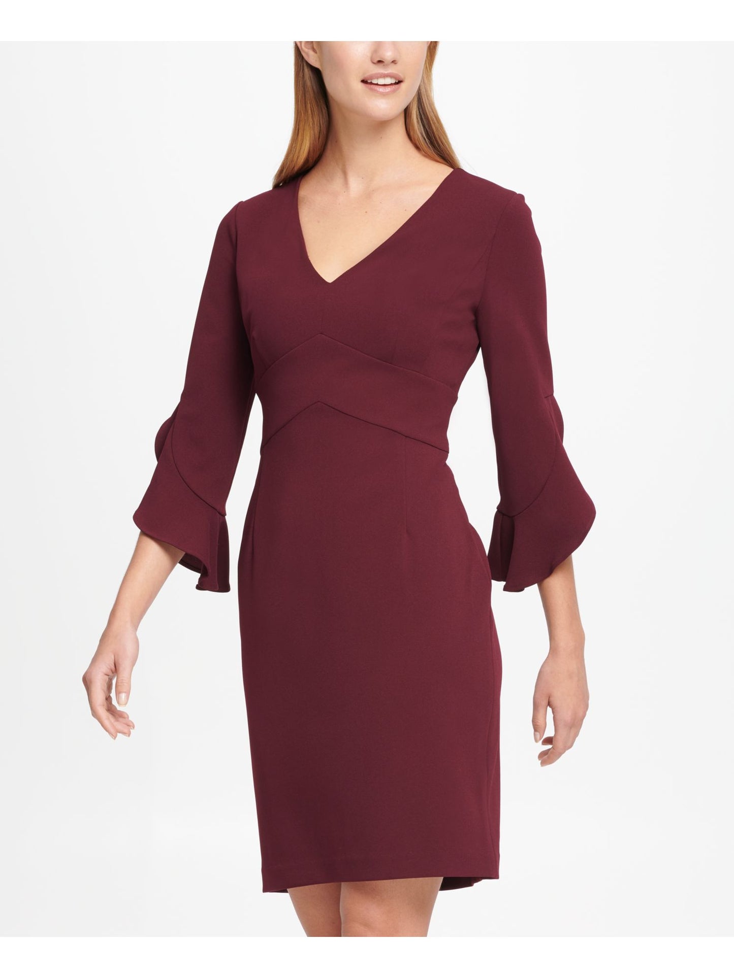 Vestido curto feminino DKNY com manga sino e decote em V, roxo, tamanho 16