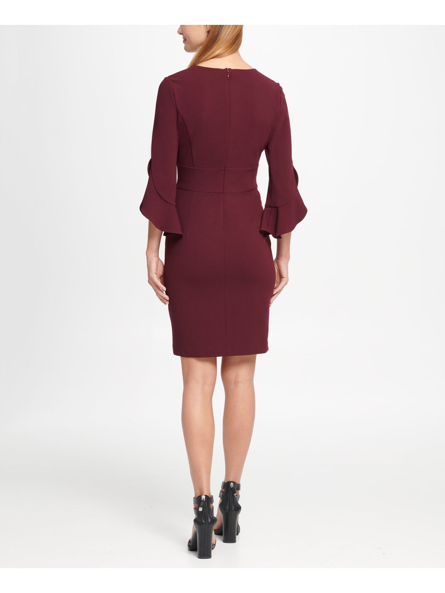 Vestido curto feminino DKNY com manga sino e decote em V, roxo, tamanho 16