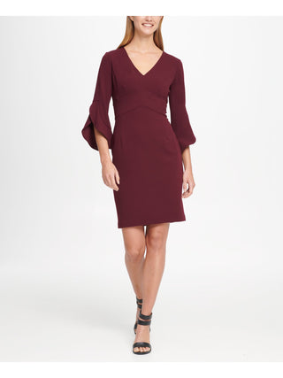 Vestido curto feminino DKNY com manga sino e decote em V, roxo, tamanho 16