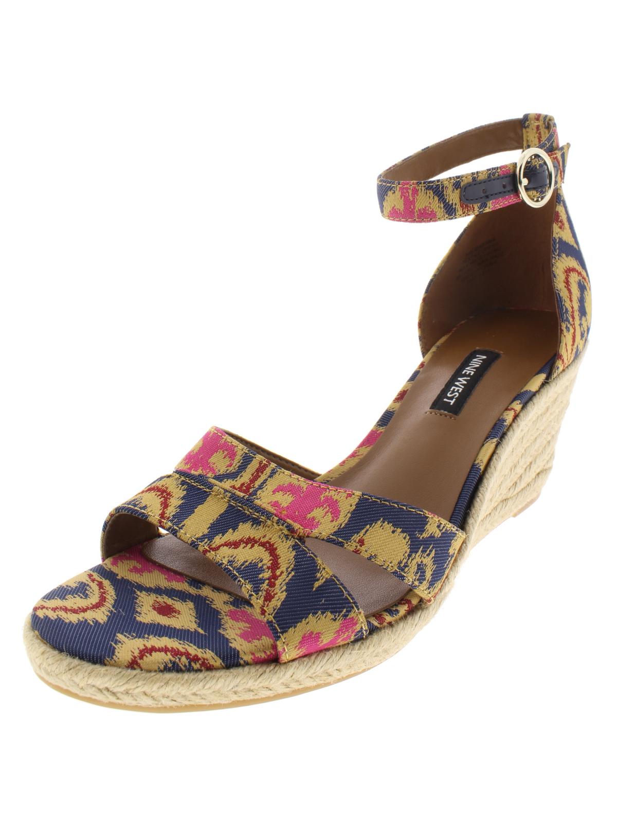 Sapatos femininos Nine West Jeranna Mixed Media com tira no tornozelo, alpargatas, azul, tamanho 9 M