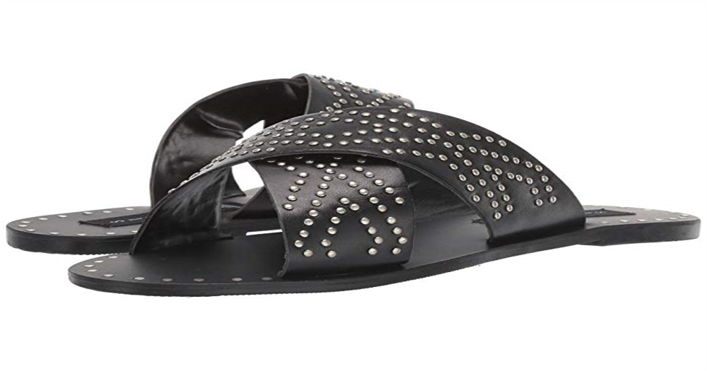 Sandália Slide Feminina Steven by Steve Madden Girlish Couro Preto Tamanho 6 M
