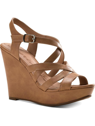 American Rag Arielle Faux Leather Straps Wedges para mulheres, marrom, tamanho 8,5 M