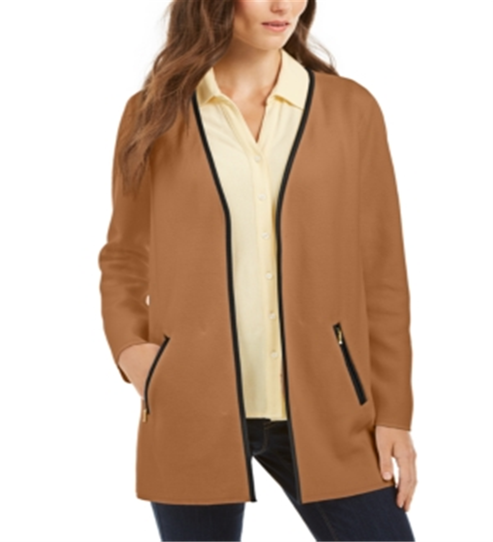 Cardigan feminino Charter Club Milano de algodão com frente aberta, marrom, tamanho pequeno