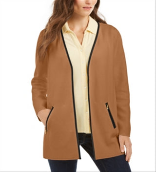 Cardigan feminino Charter Club Milano de algodão com frente aberta, marrom, tamanho pequeno