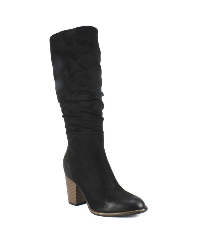 Botas femininas White Mountain com salto alto, bico fino, acolchoado, franzido, Trunell, amêndoa, salto alto, zíper, tamanho 7,5 M