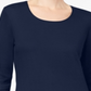 Karen Scott Blusa feminina de algodão com decote redondo e manga 3/4, azul, tamanho pequeno P
