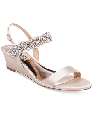 Sandália feminina Badgley Mischka Larisa Wedge de cetim marrom, tamanho 8 M