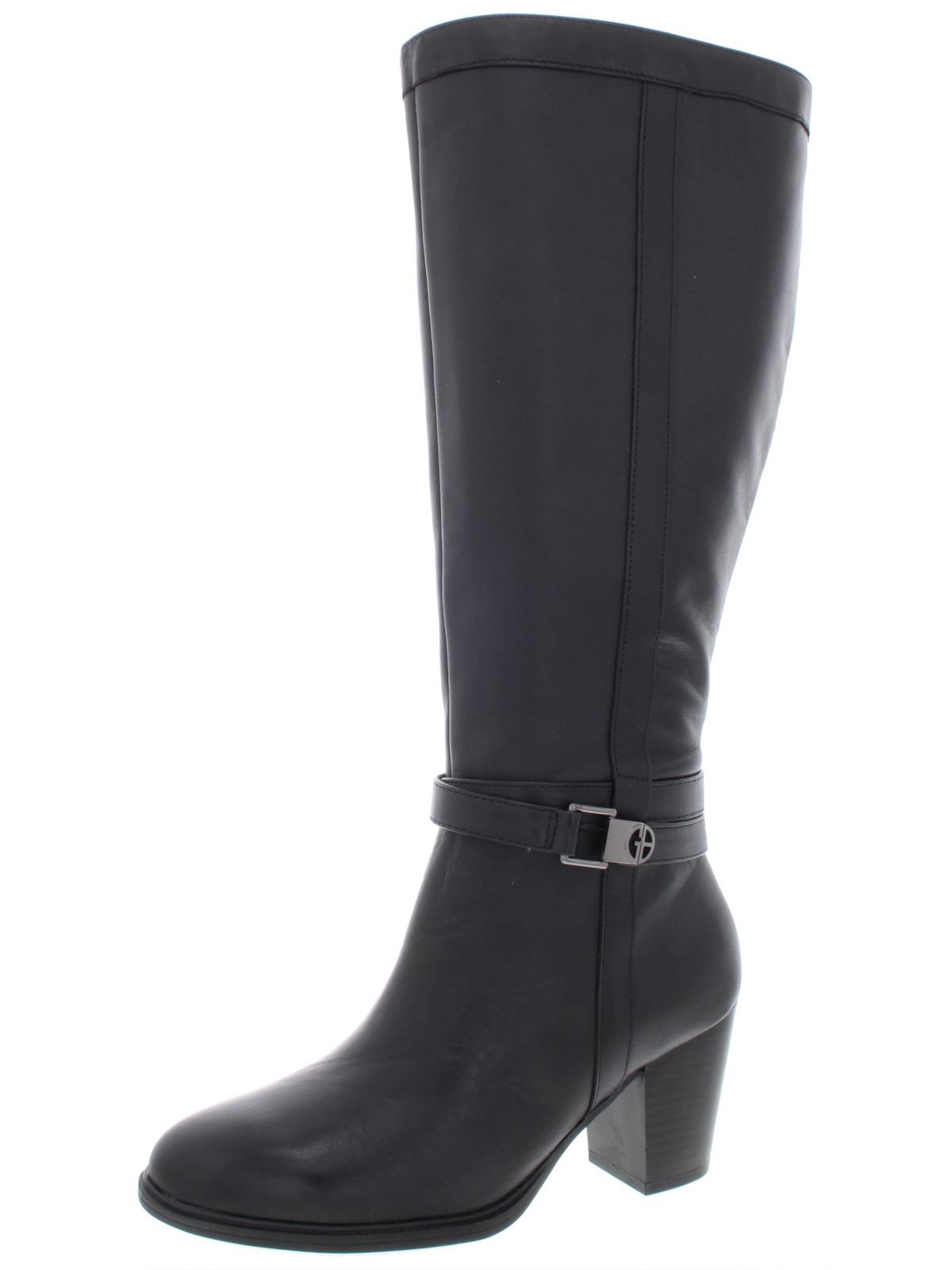 Botas sociais femininas Giani Bernini de couro de bezerro largo, pretas, tamanho 12 M-WC