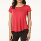 Blusa feminina Alfani de seda lisa, manga curta, gola alta, tamanho pequeno, vermelha