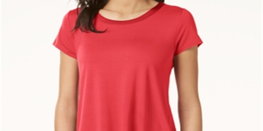 Blusa feminina Alfani de seda lisa, manga curta, gola alta, tamanho pequeno, vermelha