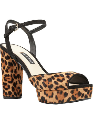 Sandália Gail Leopard Feminina Nine West Marrom Tamanho 7 M