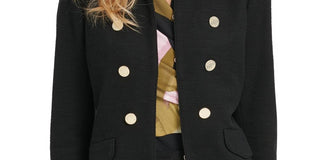 Jaqueta militar feminina DKNY de malha de algodão misto, preta, tamanho 8, pequena