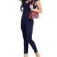 Macacão Guss Feminino Jeans Sem Mangas Decote V Perna Reta Azul Tamanho X-S