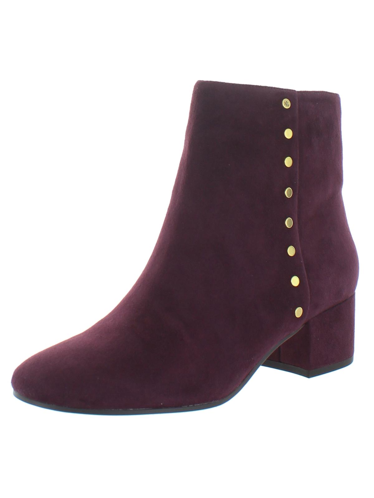 Ralph Lauren Botas de couro femininas com zíper e bico fino, tamanho 7 B, vermelhas