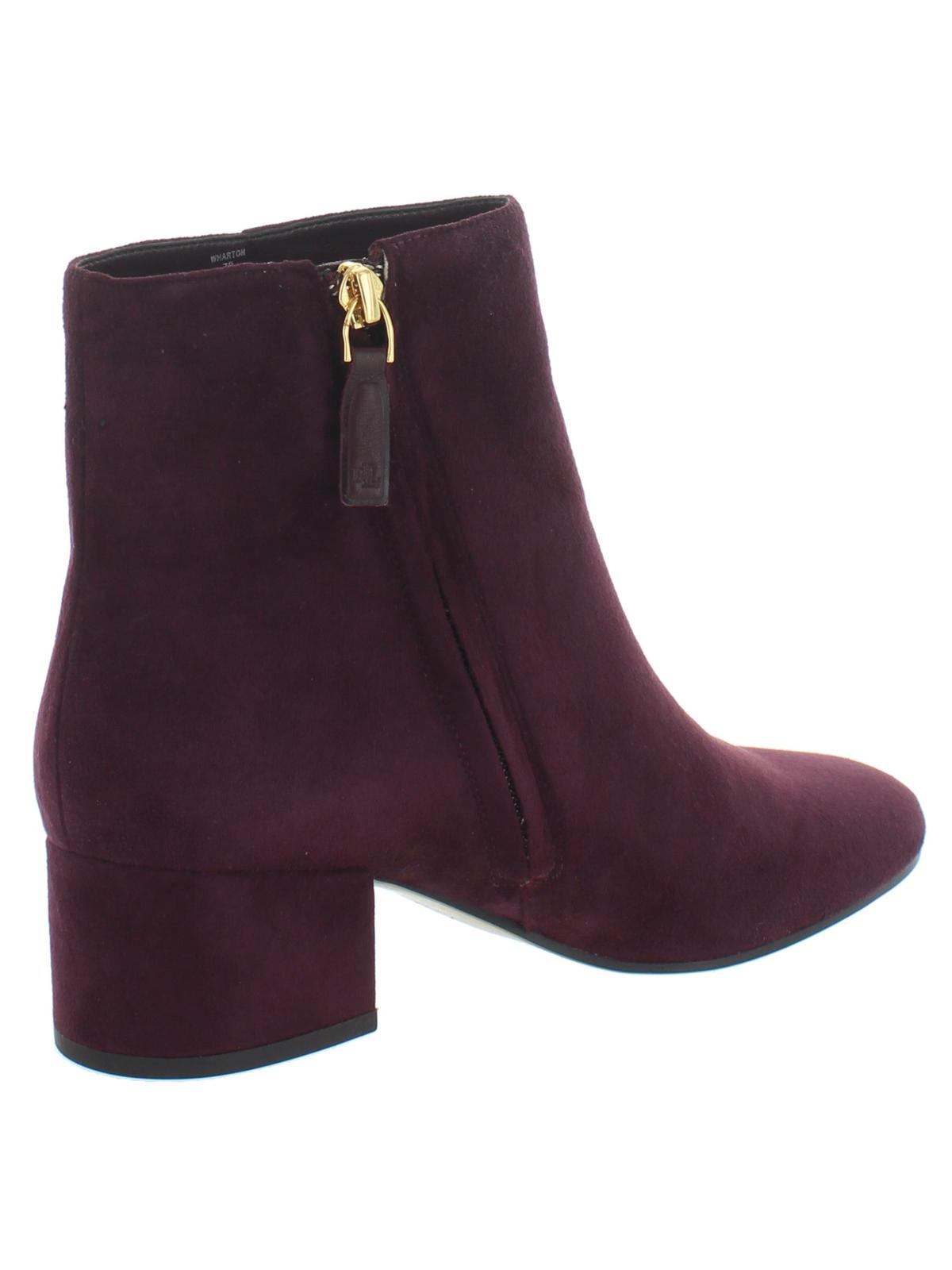 Ralph Lauren Botas de couro femininas com zíper e bico fino, tamanho 7 B, vermelhas