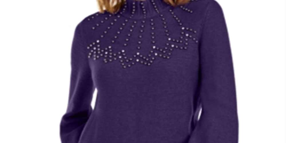 Alfani Suéter Feminino Gola Falsa Enfeitado Roxo Tamanho Pequeno