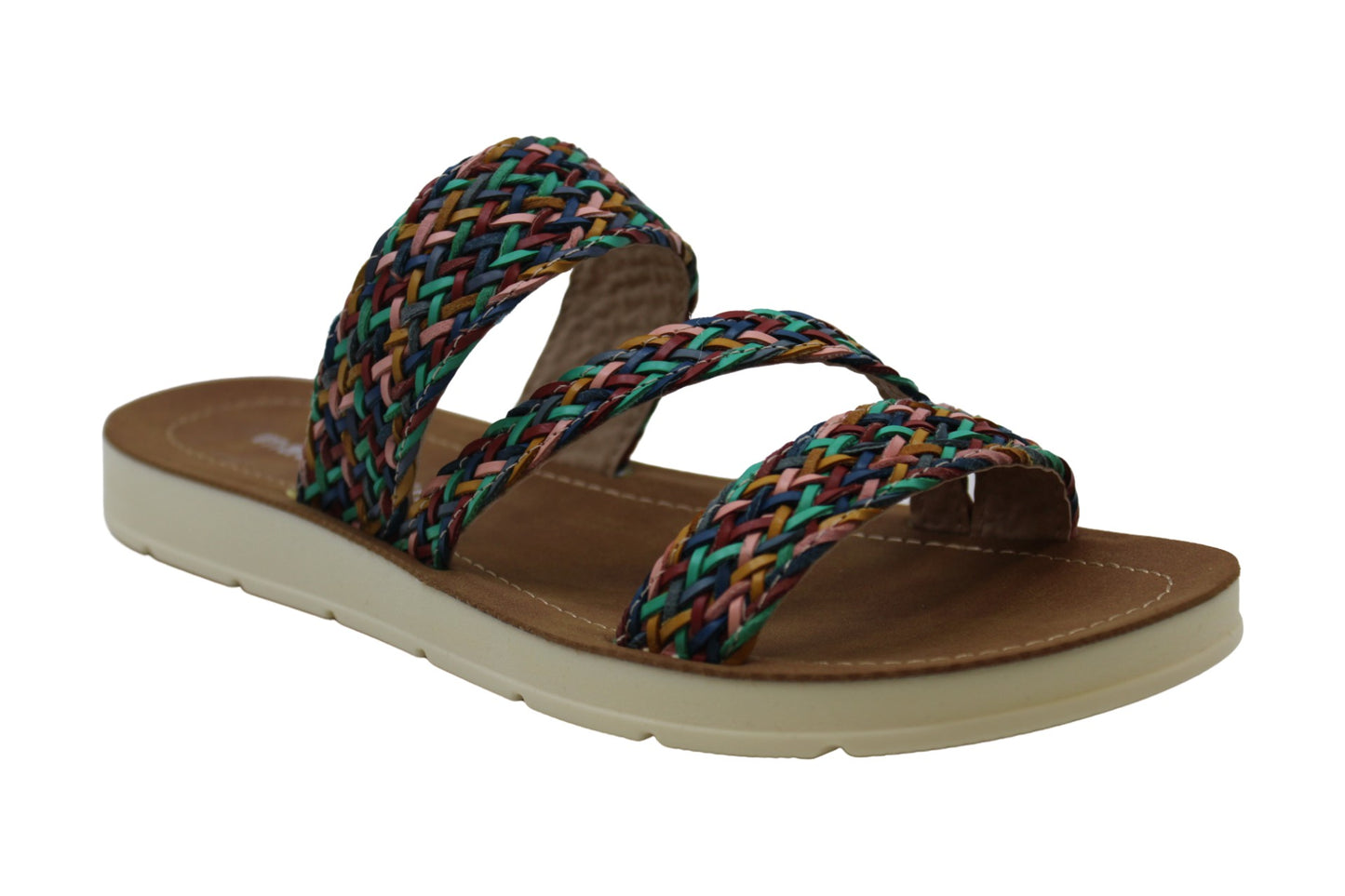 Sandálias femininas Madden Girl Press Fabric com bico aberto, casuais, tamanho 7,5 M, marrom