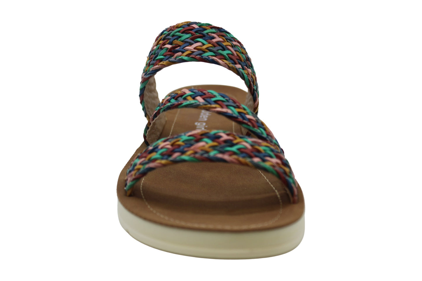 Sandálias femininas Madden Girl Press Fabric com bico aberto, casuais, tamanho 7,5 M, marrom