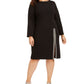 Vestido Calvin Klein Feminino Manga Longa Decote Joia Com Fenda E Decote Abaixo Do Joelho Para Usar No Trabalho Preto Tamanho 16W