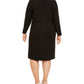 Vestido Calvin Klein Feminino Manga Longa Decote Joia Com Fenda E Decote Abaixo Do Joelho Para Usar No Trabalho Preto Tamanho 16W