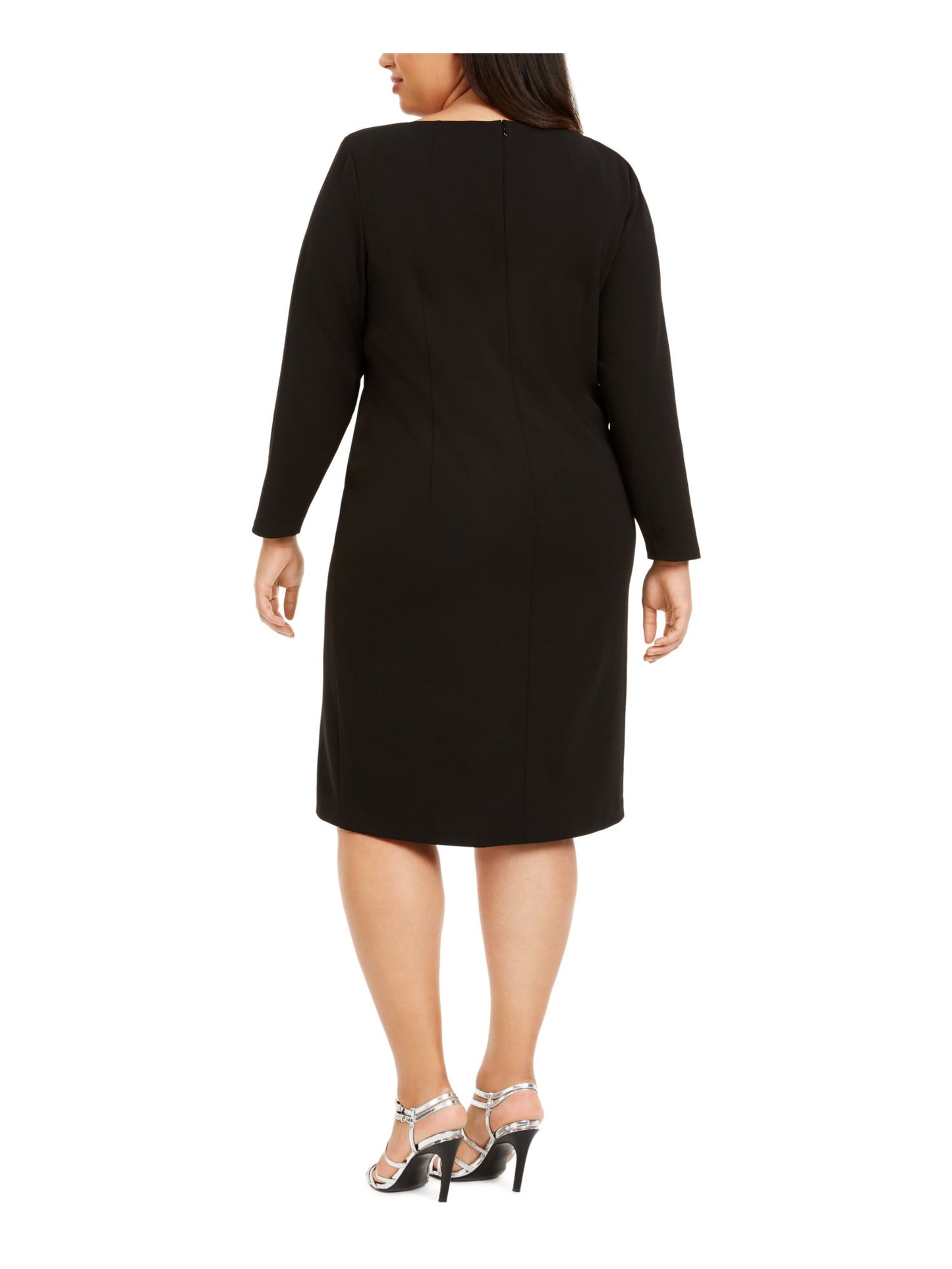 Vestido Calvin Klein Feminino Manga Longa Decote Joia Com Fenda E Decote Abaixo Do Joelho Para Usar No Trabalho Preto Tamanho 16W
