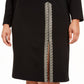 Vestido Calvin Klein Feminino Manga Longa Decote Joia Com Fenda E Decote Abaixo Do Joelho Para Usar No Trabalho Preto Tamanho 16W