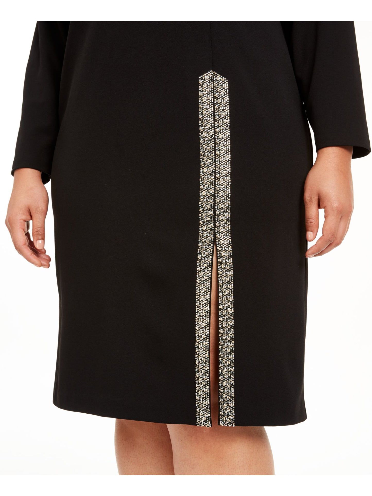 Vestido Calvin Klein Feminino Manga Longa Decote Joia Com Fenda E Decote Abaixo Do Joelho Para Usar No Trabalho Preto Tamanho 16W