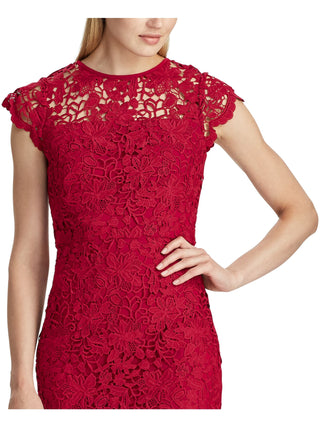 Vestido de renda floral feminino Ralph Lauren, vermelho, tamanho 4