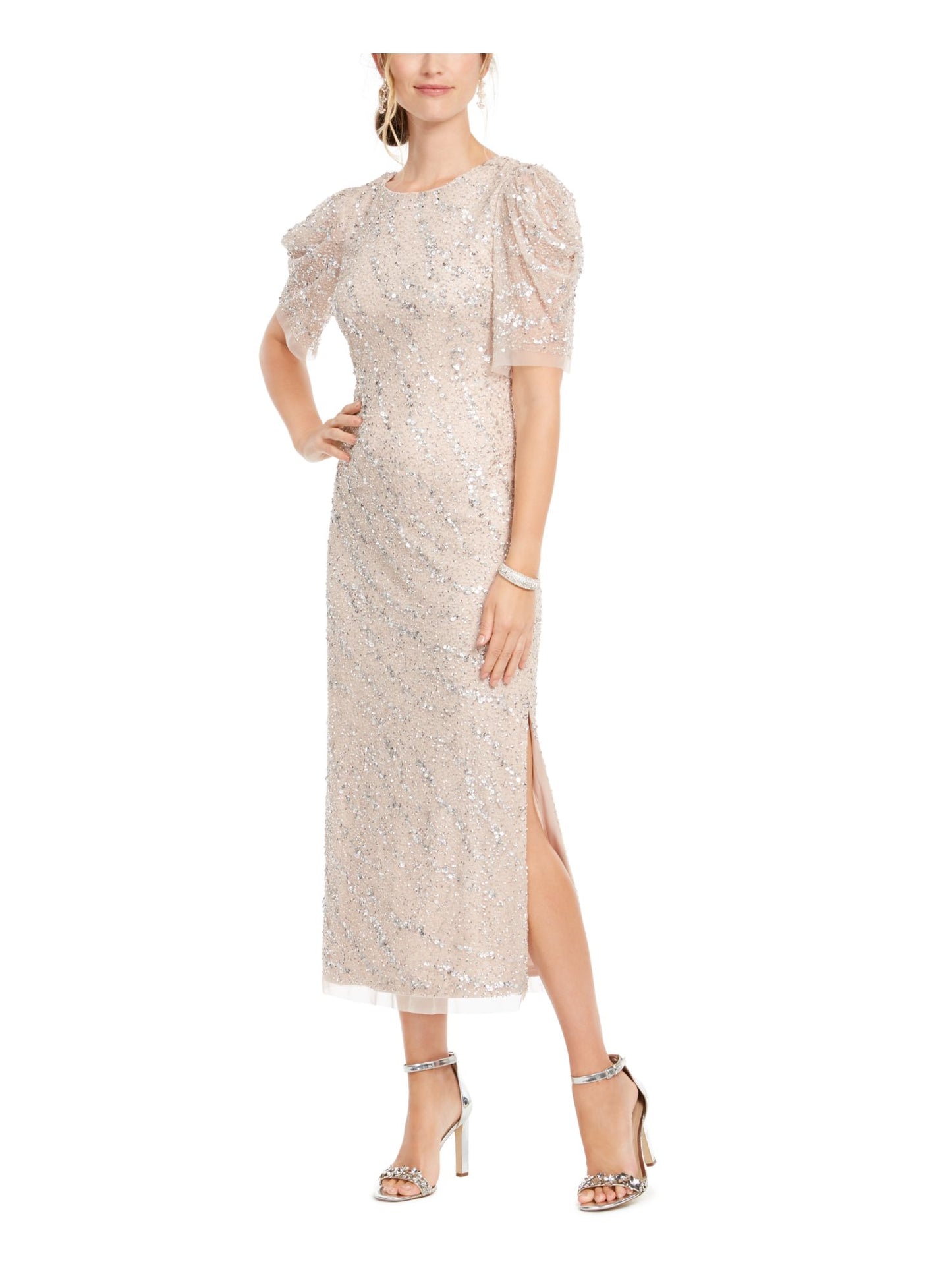 Vestido feminino Adrianna Papell com bainha MIDI e contas, marrom, tamanho 12
