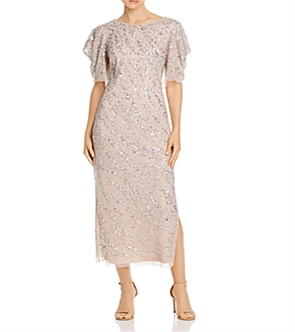 Vestido feminino Adrianna Papell com bainha MIDI e contas, marrom, tamanho 12