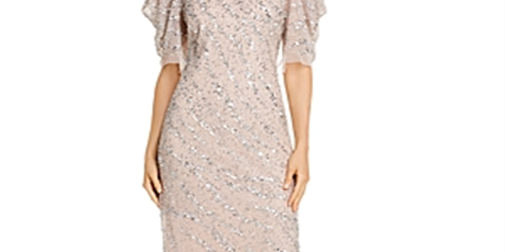 Vestido feminino Adrianna Papell com bainha MIDI e contas, marrom, tamanho 12