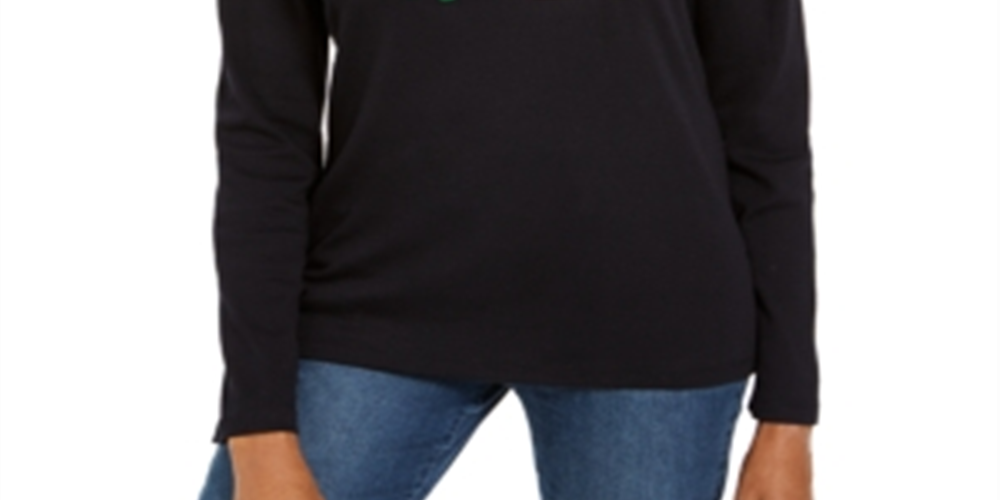 Karen Scott Camisa Feminina Pequena com Enfeites para Festas, Preta, Tamanho Pequeno M