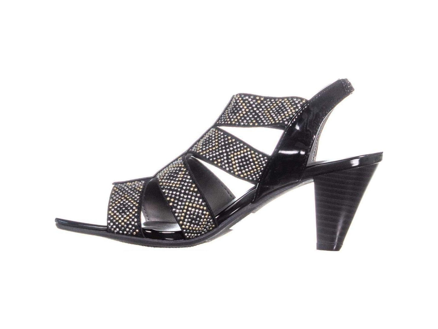 Sandálias femininas Karen Scott Nicolle Fabric Open Toe Slingback para ocasiões especiais, pretas, tamanho 6,5 m