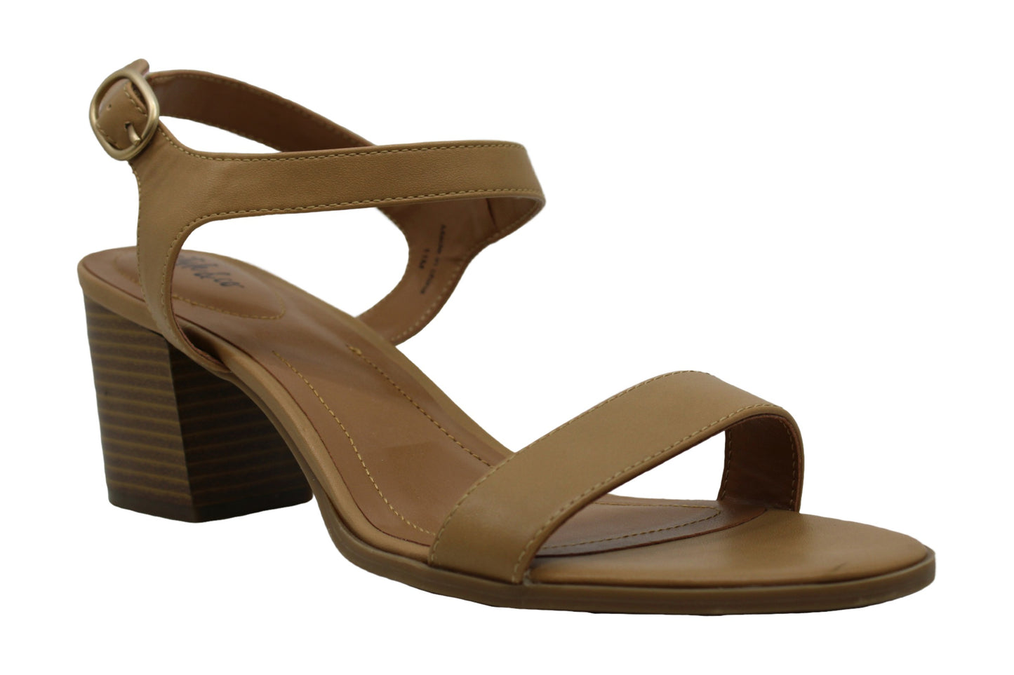 Sandálias femininas estilo &amp; co mollee de couro peep toe casuais slingback marrom tamanho 7 m