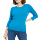 Suéter feminino Maison Jules com gola redonda canelada, azul, tamanho XX-G