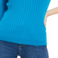Suéter feminino Maison Jules com gola redonda canelada, azul, tamanho XX-G