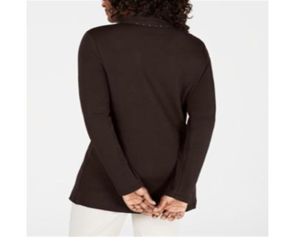 Karen Scott Cardigan Feminino de Algodão com Tachas e Frente Aberta Chocolate Tamanho Grande