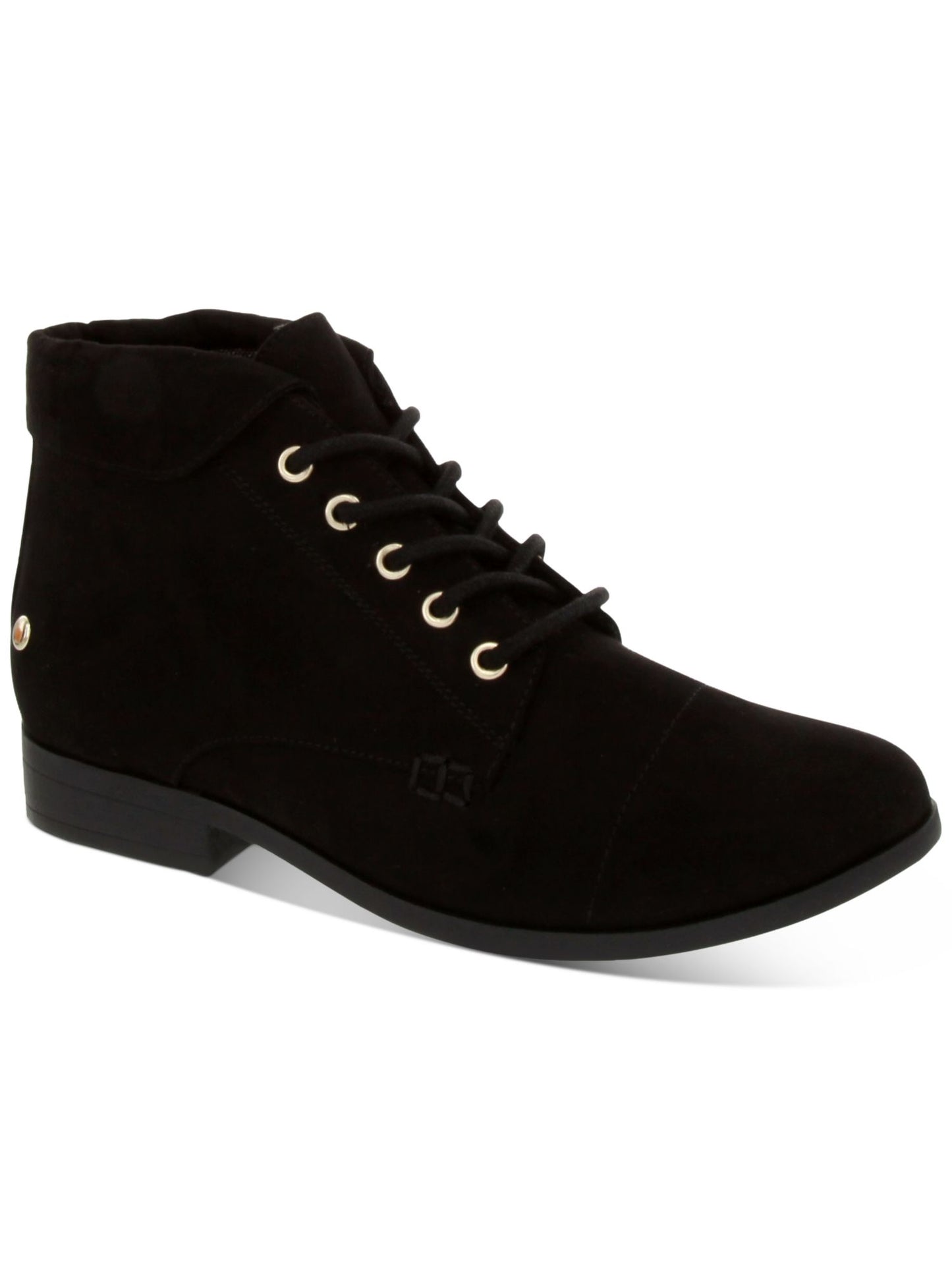 Botas femininas Charter Club com bico redondo e salto bloco, cadarço, pretas, tamanho 9,5 M