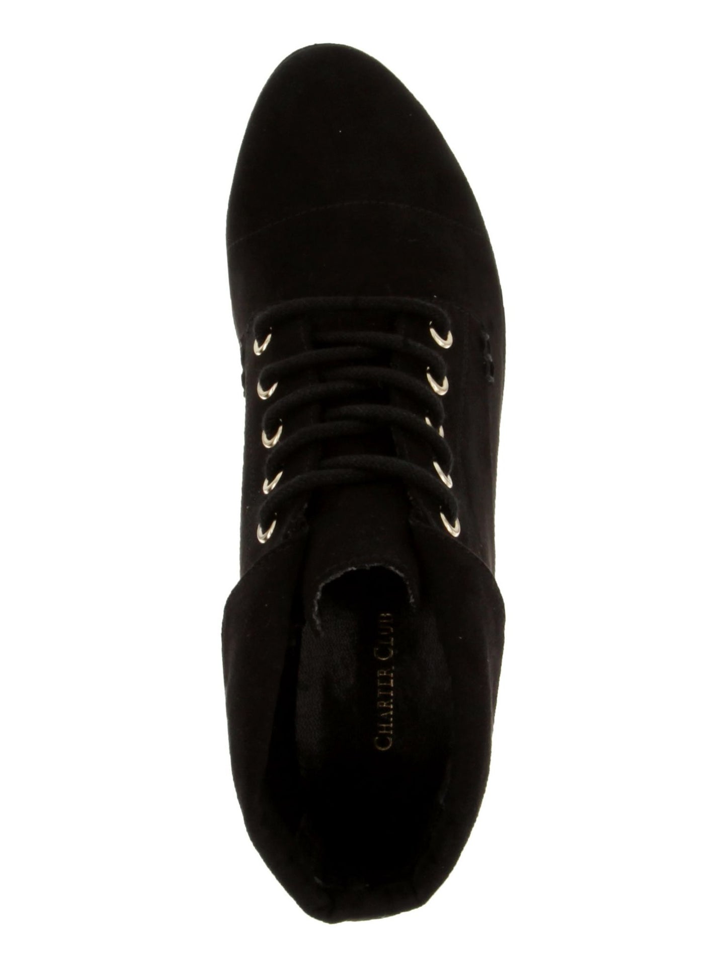 Botas femininas Charter Club com bico redondo e salto bloco, cadarço, pretas, tamanho 9,5 M