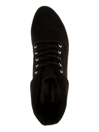 Botas femininas Charter Club com bico redondo e salto bloco, cadarço, pretas, tamanho 9,5 M