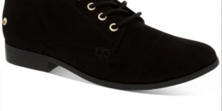 Botas femininas Charter Club com bico redondo e salto bloco, cadarço, pretas, tamanho 9,5 M