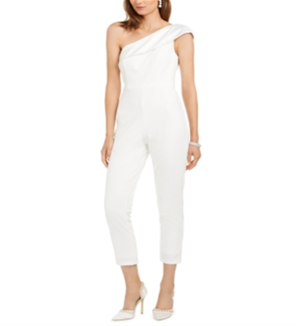Macacão feminino Adrianna Papell com um ombro só, branco, tamanho 18