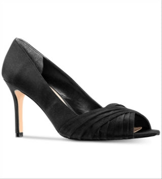 Nina Women's Crisscross Straps Padded Pleated Comfort Rhiyana Round Toe Stiletto Slip on Leather Dress Pumps Black Size 9.5 M