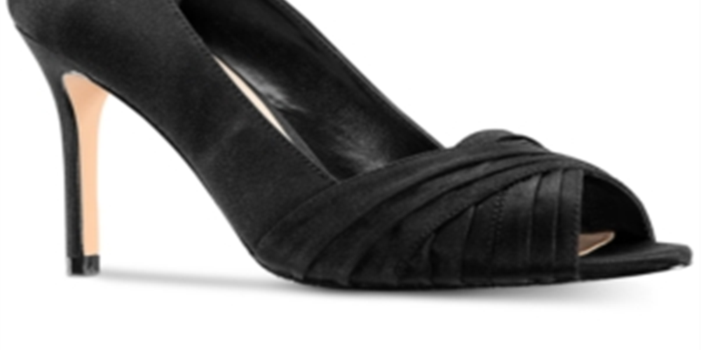 Nina Women's Crisscross Straps Padded Plissado Comfort Rhiyana Round Toe Stiletto Slip-on Couro Vestido Sapatos Pretos Tamanho 9,5 M