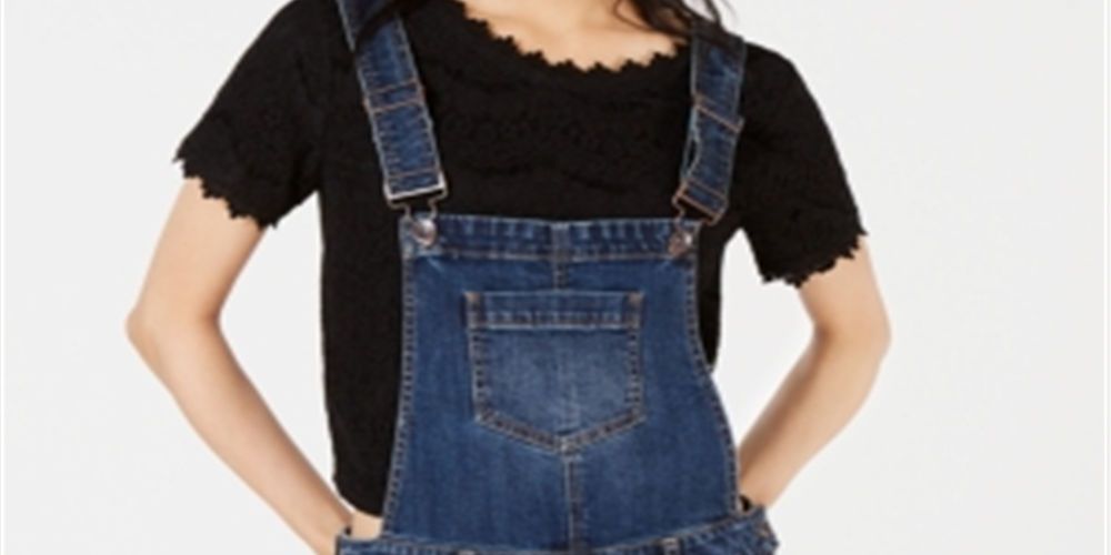 Macacão jeans com punho Dollhouse Juniors, camurça azul, tamanho 3