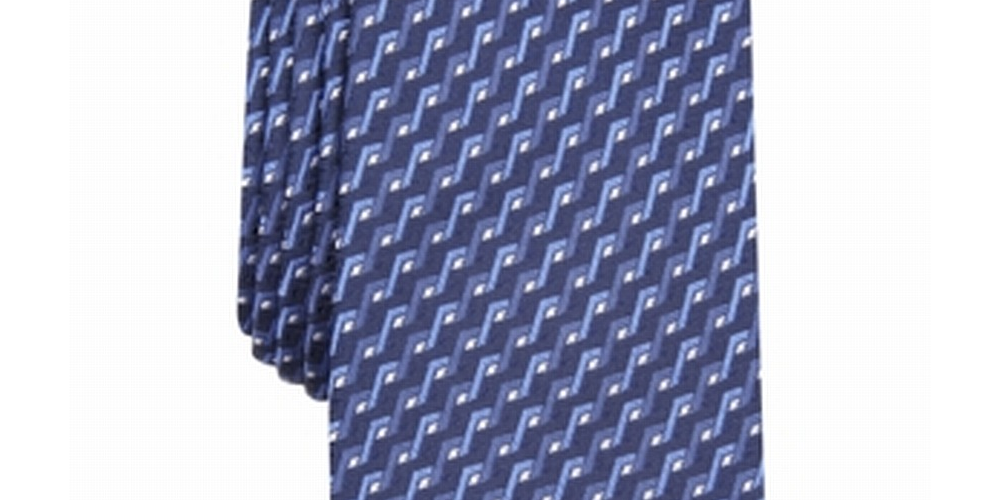 Gravata Alfani Masculina Trellis Geométrica Skinny Slim Seda Azul Tamanho Único
