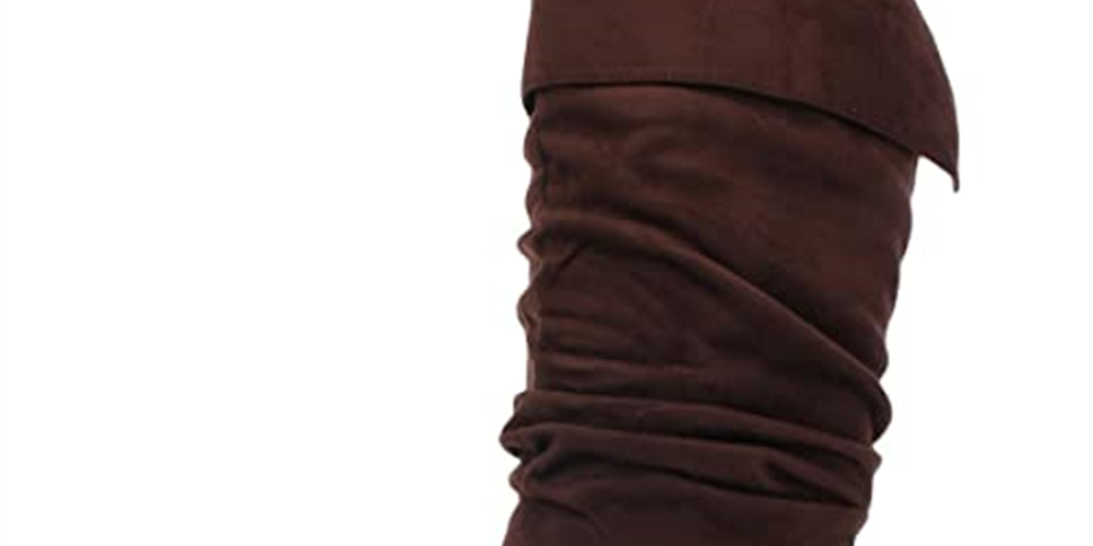 Brinley Co. Bota feminina de cano médio em microsuede com salto largo e cano alto, marrom, tamanho 6,5