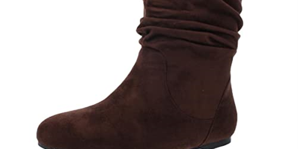 Brinley Co. Bota feminina de cano médio em microsuede com salto largo e cano alto, marrom, tamanho 6,5