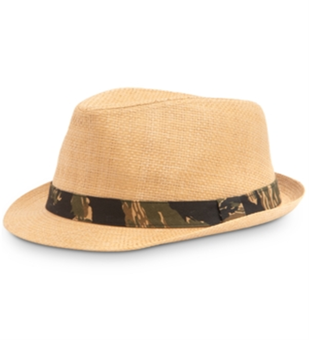 Chapéu Fedora de Palha Masculino Levi's com Faixa Camuflada Marrom Tamanho P